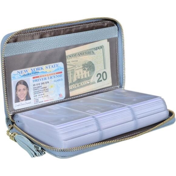 Credit Card Holder Wallet Womens Zipper Leather Case Purse RFID Blocking - Picture 1 of 8